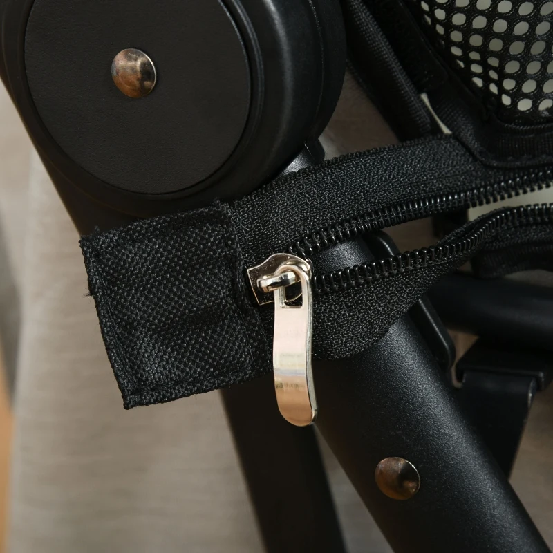 PawHut Travel Pet Stroller for Dogs, Cats, One-Click Fold Jogger Pushchair with Aluminum Frame, EVA Wheels, Brakes, Basket Storage, Safety Belts, Adjustable Canopy, Zippered Mesh Window Door, Beige