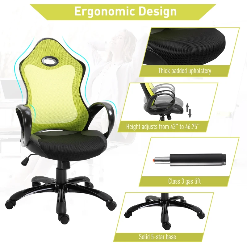 Vinsetto Executive Adjustable Office Chair Mid Back Rocking Office Chair with Wheels Neon Color