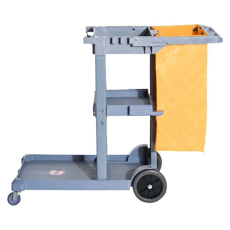 HomCom 3 Shelf Commercial Cleaning Rolling Janitor Cart With 25 Gallon Vinyl Bag
