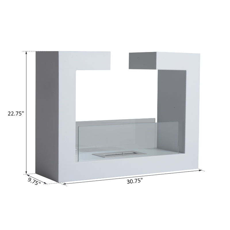 HOMCOM Bioethanol Fireplace Stove Fireplace Freestanding Tempered Glass Stainless Steel White