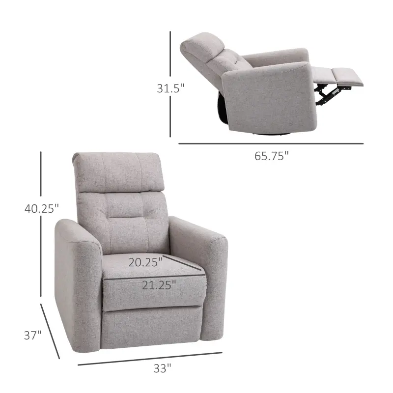 HOMCOM Manual Recliner Swivel Rocker Chair Theater Chair Single Sofa with Linen Fabric for Living Room Bedroom, Beige