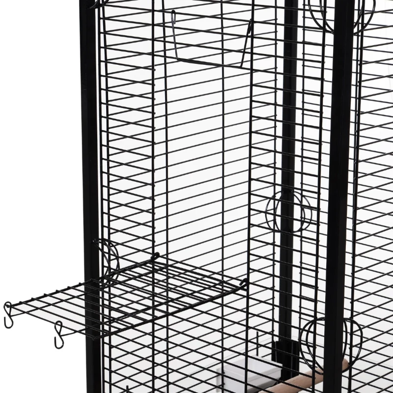PawHut Metal Bird Parrot Cage With Rolling Standing 5ft w/ perches and bowls Black