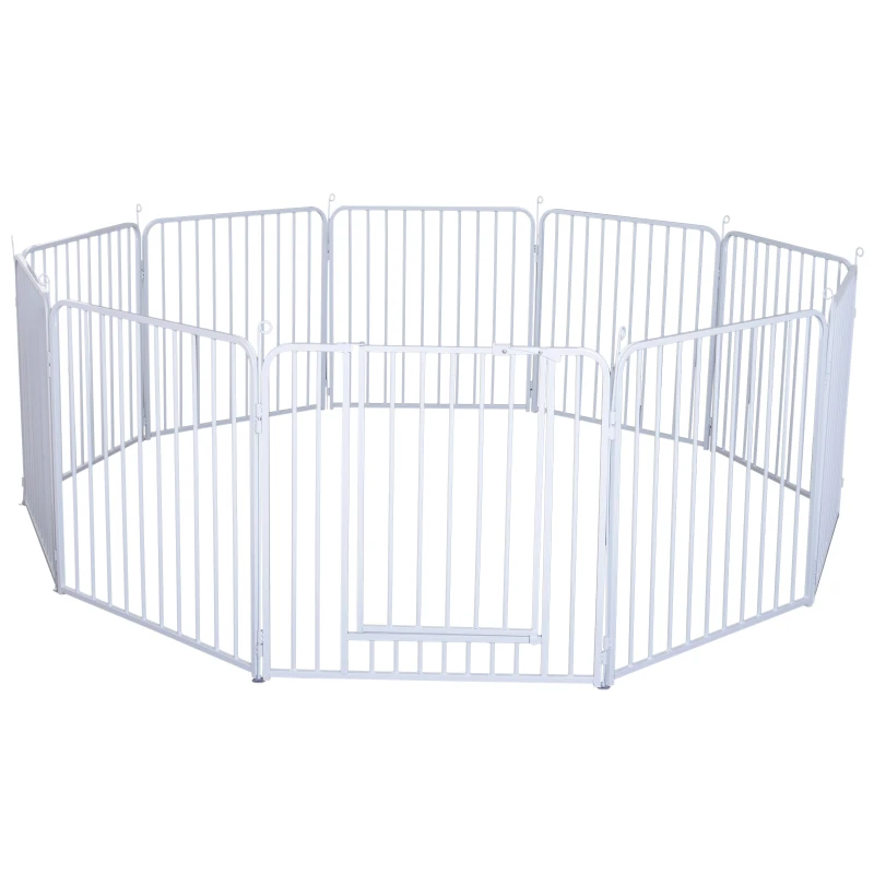 PawHut Heavy Duty Foldable Pet Playpen Portable Pet Product w/ Door Metal White