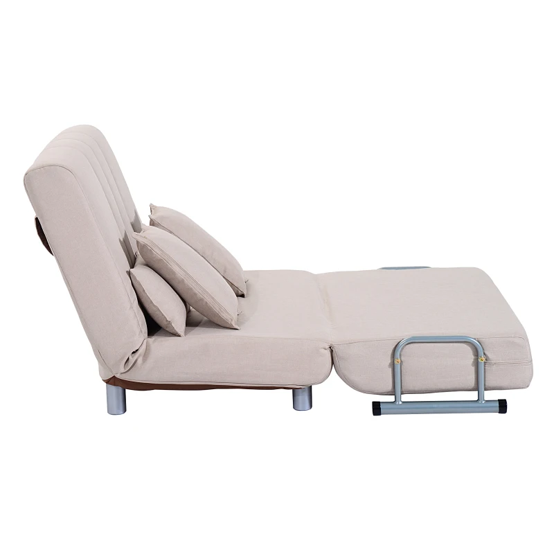 HOMCOM 3-in-1 Convertible Chair Sofa Bed Lounger Folding Bed with Adjustable Backrest and 4 Pillows Beige