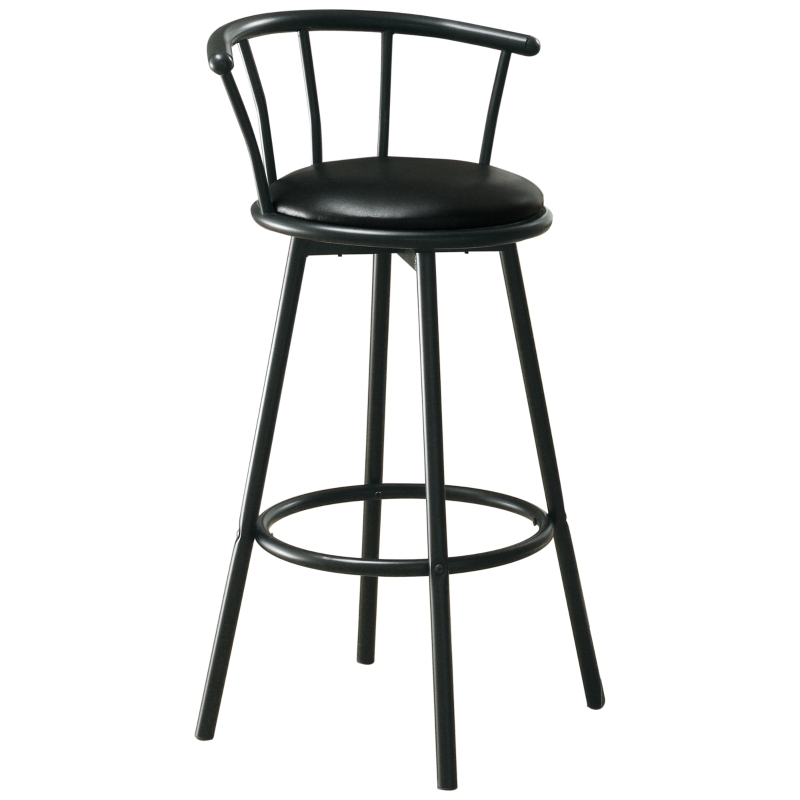 Monarch 2 Piece Contemporary PU Leather Seat Mid-Back Metal Framed Swivel Barstool Chair Set - Black Finish