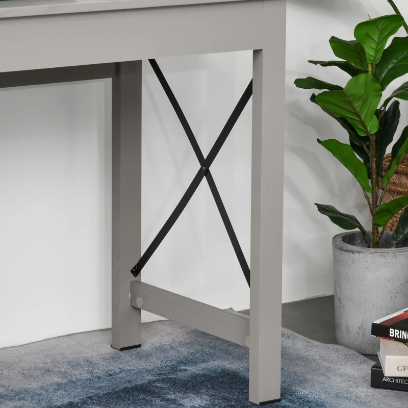 HOMCOM Home Office Writing Desk with Lower Storage Cabinet and X Bar Metal Frame, Grey