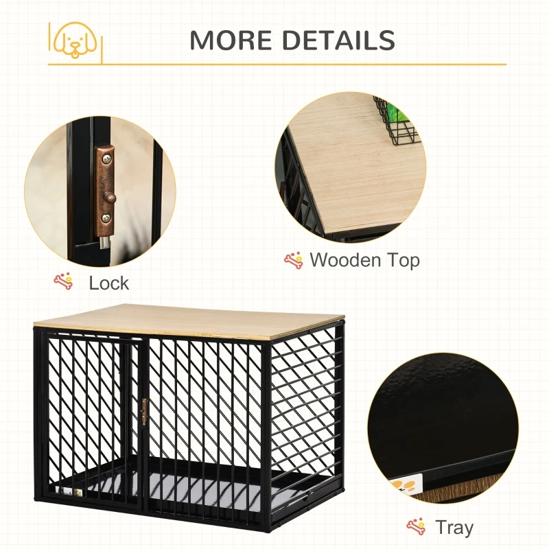 PawHut Furniture Style Dog Crate End Table w/ Cleaning Tray, Steel Dog Cage Kennel for Small Medium Pet Indoor Use Black