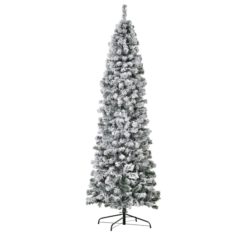 HOMCOM 7.5ft Pre-Lit Snow-Flocked Slim Douglas Fir Artificial Christmas Tree with Realistic Branches, 350 LED Lights and 641 Tips