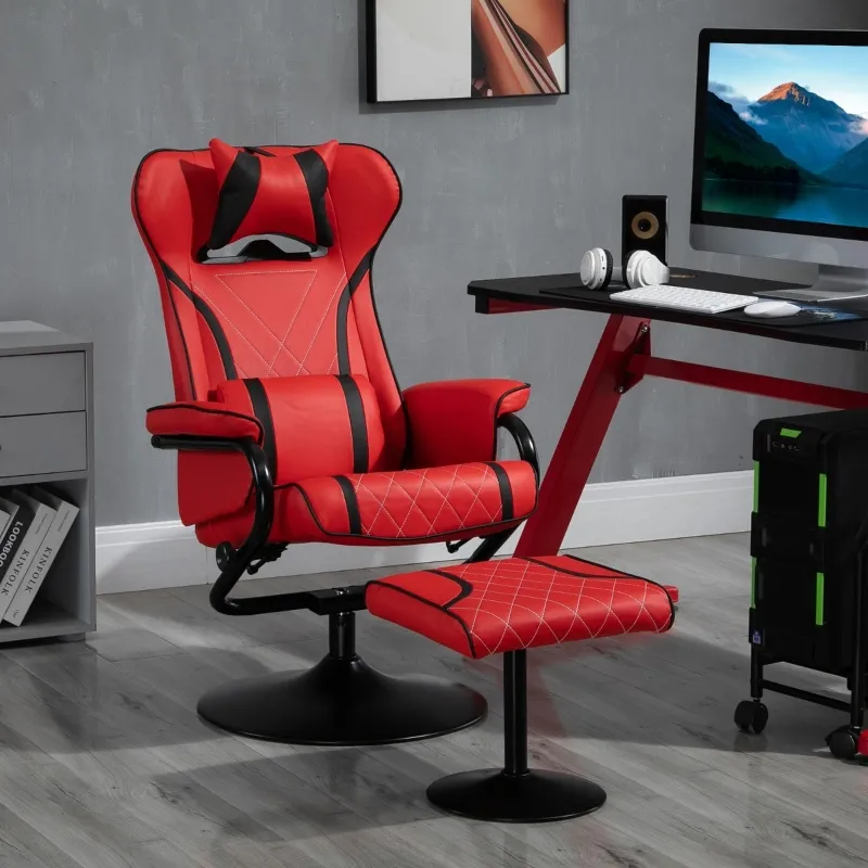 Vinsetto High Back Video Gaming Recliner with Ottoman, Racing Style PC Computer Office Chair, Swivel with Headrest & Lumbar Support, Adjustable Height, Red/Black