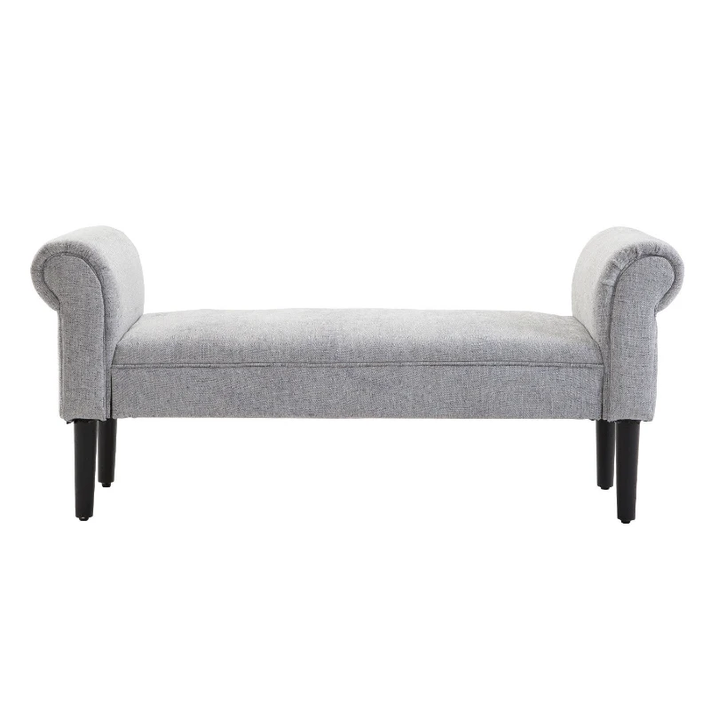 HOMCOM 52" Linen Upholstered Accent Ottoman Bench With Armrests, Light Gray