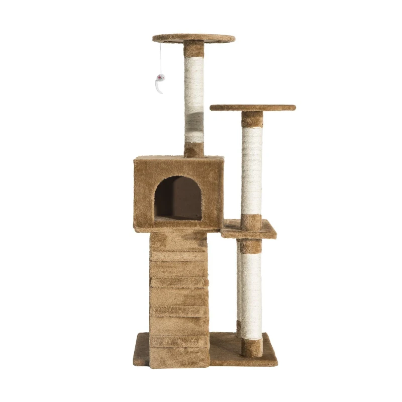 PawHut 52" Multi-Level Tower Cat Tree Condo Furniture Kitty Scratching with Toy  Dark Beige