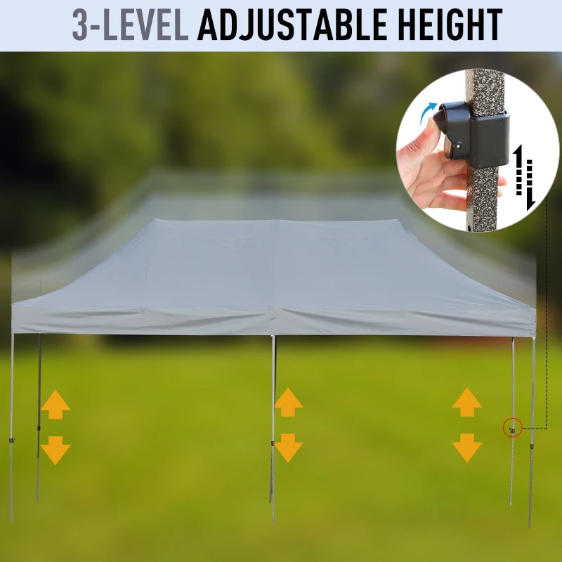 Outsunny 10' x 20' Pop Up Canopy Tent, Instant Sun Shelter, Tents for Parties, Height Adjustable, with Wheeled Carry Bag, for Outdoor, Garden, Patio, Gray