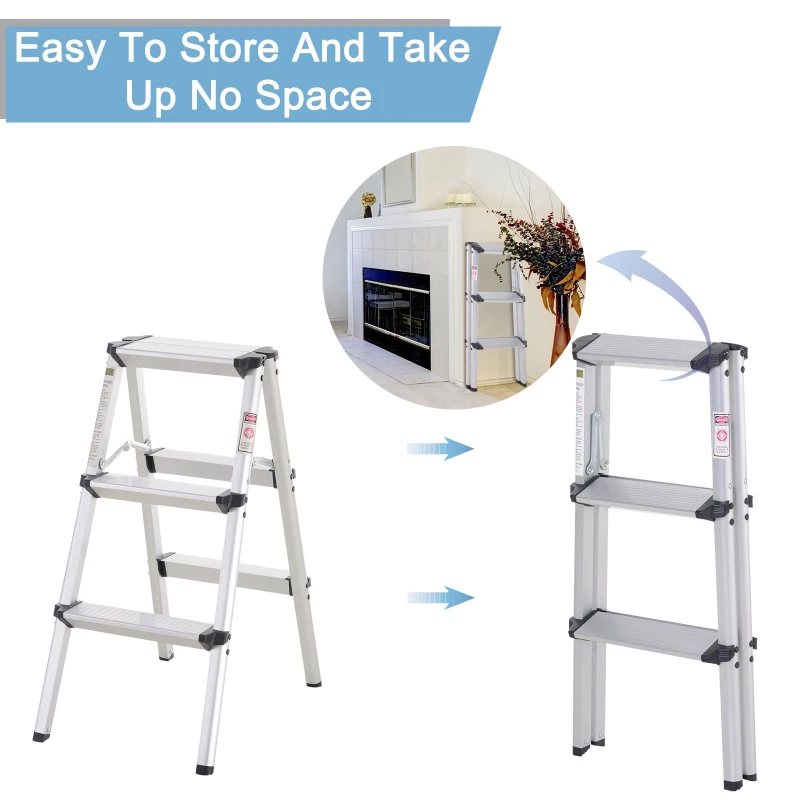 HOMCOM 3-Step Folding Aluminum Step Stool Ladder  Lightweight  330 lbs. Capacity  29" H  Silver