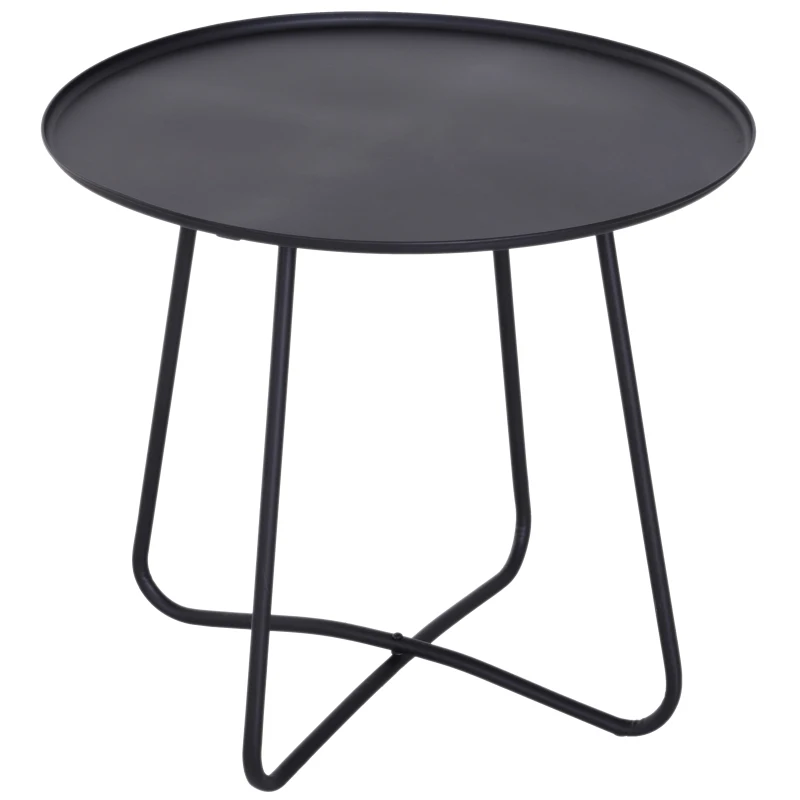 HOMCOM Iron Coffee Table Side Table Round Table Metal Frame Cross Legs Design Black