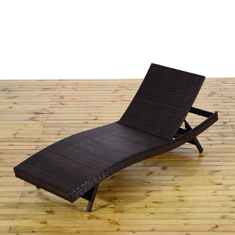 Outsunny Patio Wicker Lounger Chair, Outdoor PE Rattan Foldable Chaise Chair with 5 Position Adjustable Back, Padded Cushion, Cream