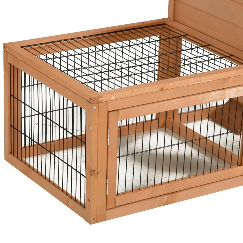 PawHut 53" Wooden Rabbit Hutch Bunny House Poultry Cage With Outdoor Run, Removable Tray, Ramp and Weatherproof Roof