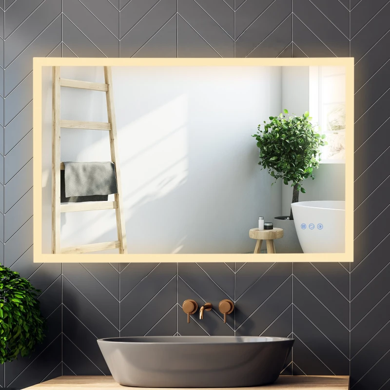 kleankin 24"x38" LED Bathroom Horizontal/Vertical Mirror with Defogging Function, and 3 Color White Temperatures
