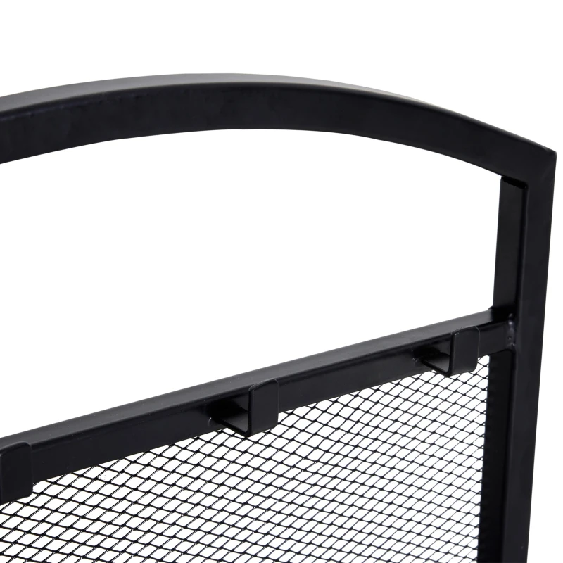 HOMCOM 4-Piece Iron Firewood Rack Wood Rack Tools Set: Brush  Shovel  Tong  Hook Black