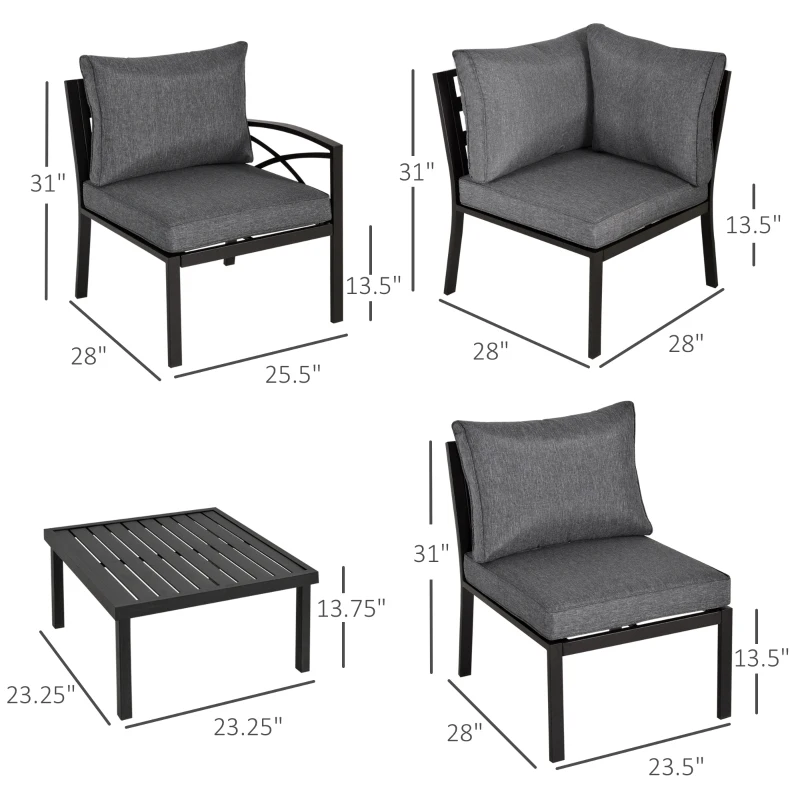 Outsunny 6-Piece Patio L-Shaped Sofa Conversation Set with Coffee Table, Water-Fighting Materials, & Comfort, Grey