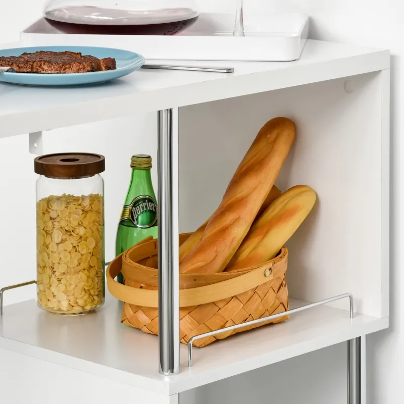 HOMCOM Modern Bar Table Accent Console Serving Buffet with 3-Bottle Wine Rack and Side Storage Shelf, White/Silver