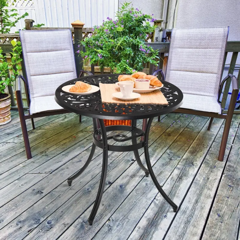 Outsunny Φ34" Outdoor Patio Garden Table with Unique Floral Design, Aluminum Material, & 1.75" Umbrella Hole