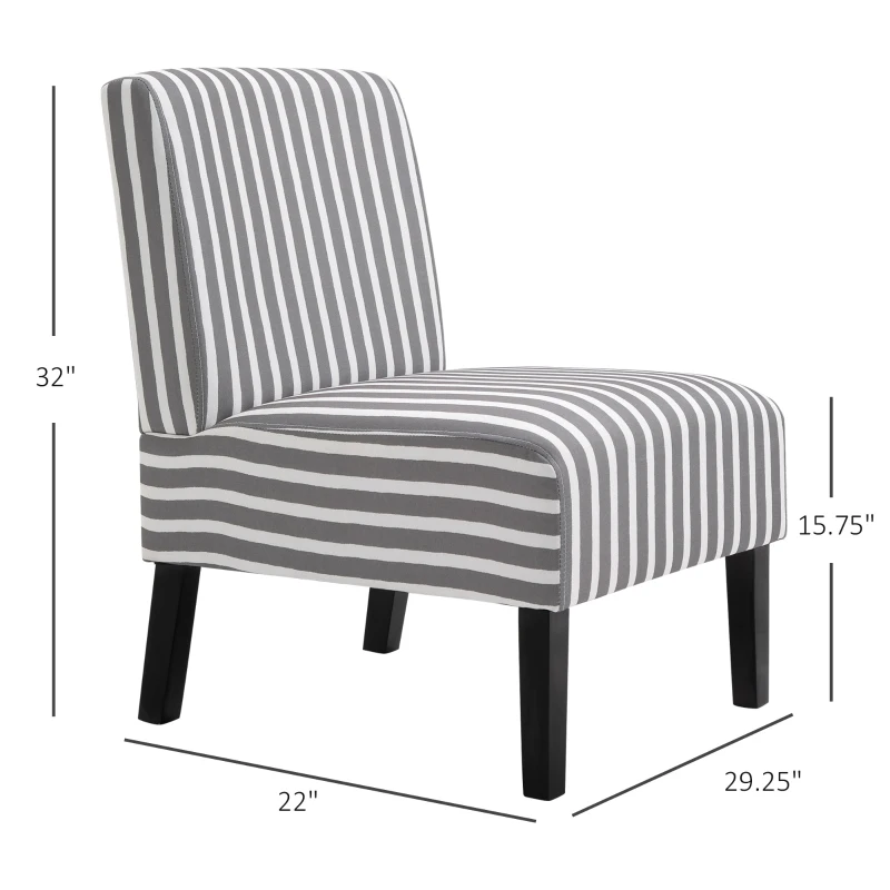 HOMCOM Linen Fabric Dining Chair with Pine Wood Legs and Sponge Padded Cushion, for Living Room, Dining Room, Line Pattern