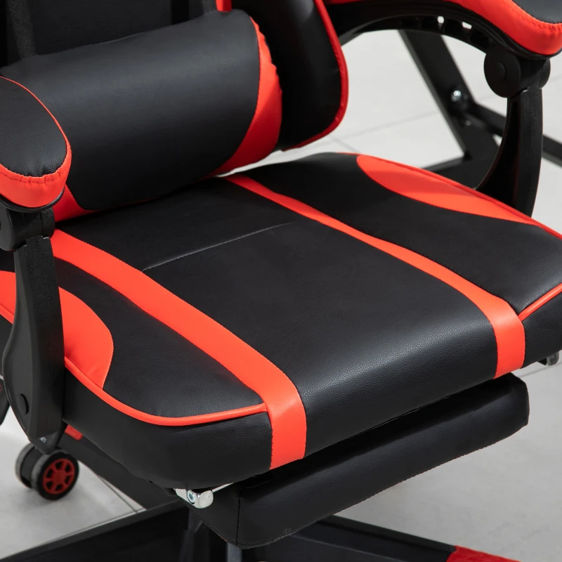 Vinsetto High Back Gaming Chair, PU Leather Racing Style Gamer Computer Chair with Retractable Footrest with Lumbar Support, Pillow and Adjustable Padded Armrests, Red