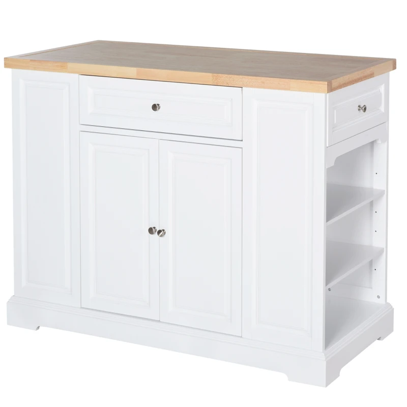 HomCom Rolling Kitchen Island Trolley Storage Cart with Drawers, Door Cabinet, Adjustable Shelves for Dining Room, White