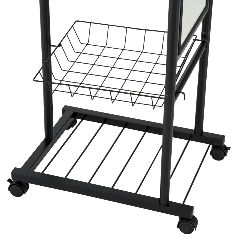 HOMCOM 65" Steel Rolling Floor Mirror Free Standing Tilt Dressing Mirror with Storage Home Furniture Black