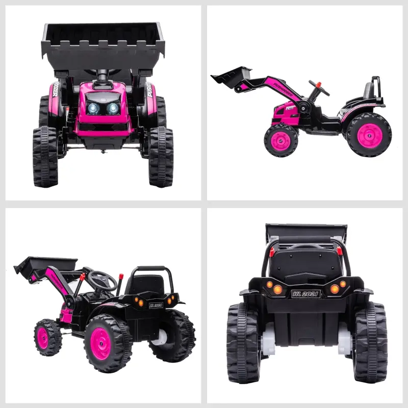 Aosom 6V Kids Rechargeable Battery Powered Truck with Adjustable Bucket, High/Low Speed Realistic Sound, Pink