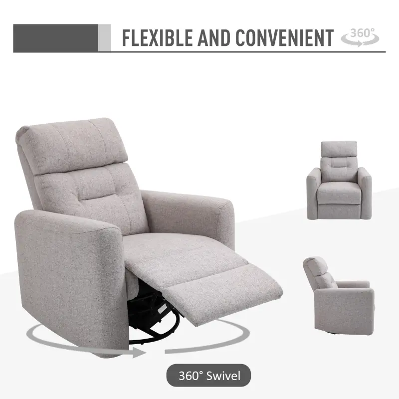 HOMCOM Manual Recliner Swivel Rocker Chair Theater Chair Single Sofa with Linen Fabric for Living Room Bedroom, Beige
