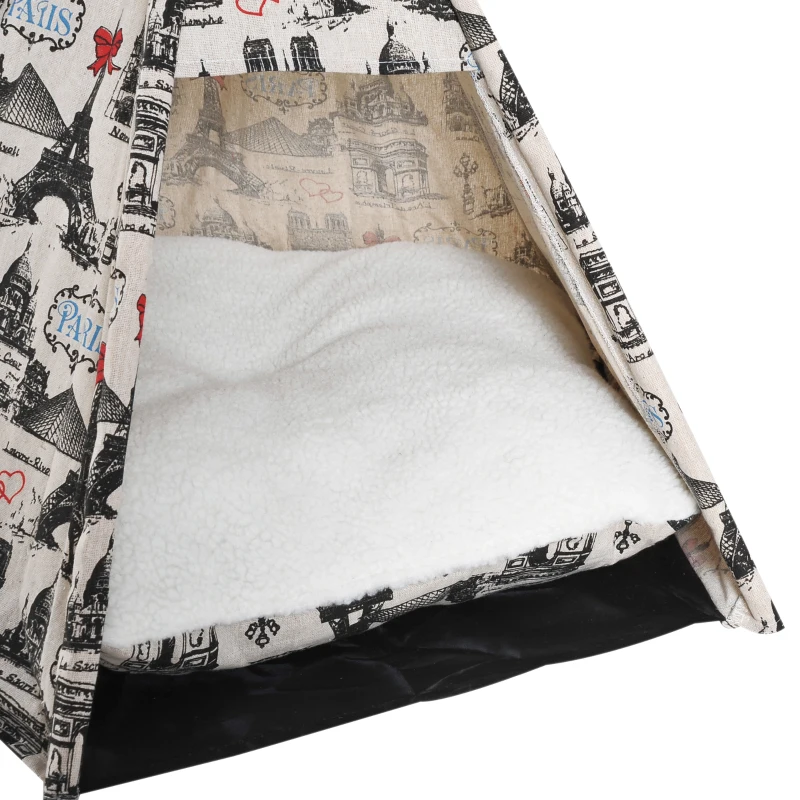 PawHut Foldable Teepee Puppy Dog Cat Bed Tents & Houses Pet Small Washable with Cushion