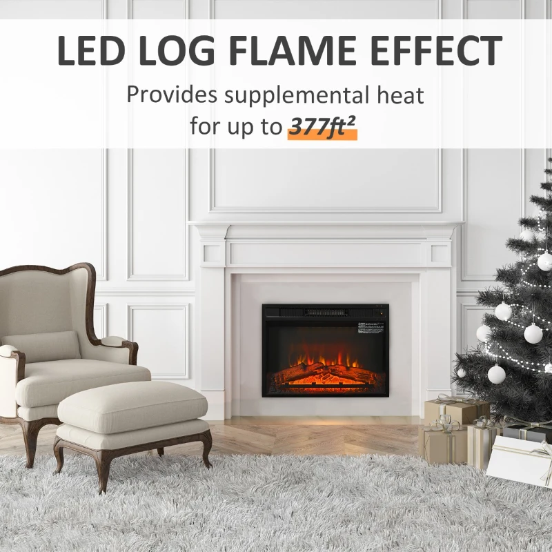 HOMCOM Electric Fireplace Insert for Wood Cabinets with Realistic Flame Effect and Automatic Shut-Off, Black