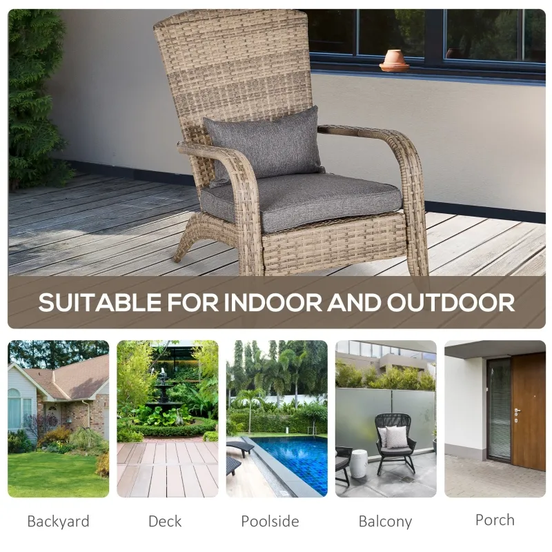 Outsunny Patio Wicker Adirondack Chair, Outdoor All-Weather Rattan Fire Pit Chair w/ Soft Cushions, Tall Curved Backrest and Comfortable Armrests for Deck or Garden, Charcoal Gray