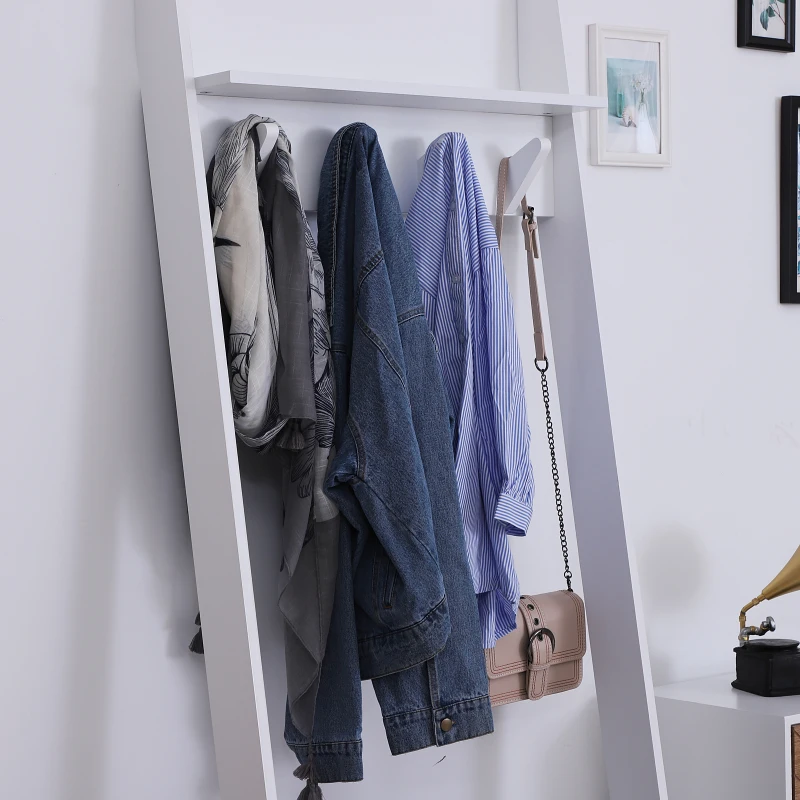 HOMCOM 3 Tier Leaning Ladder Shelf Wall Storage Display Rack Bookcase Plant Flower Stand White, (26.25"Lx15.25"Wx77.25"H)