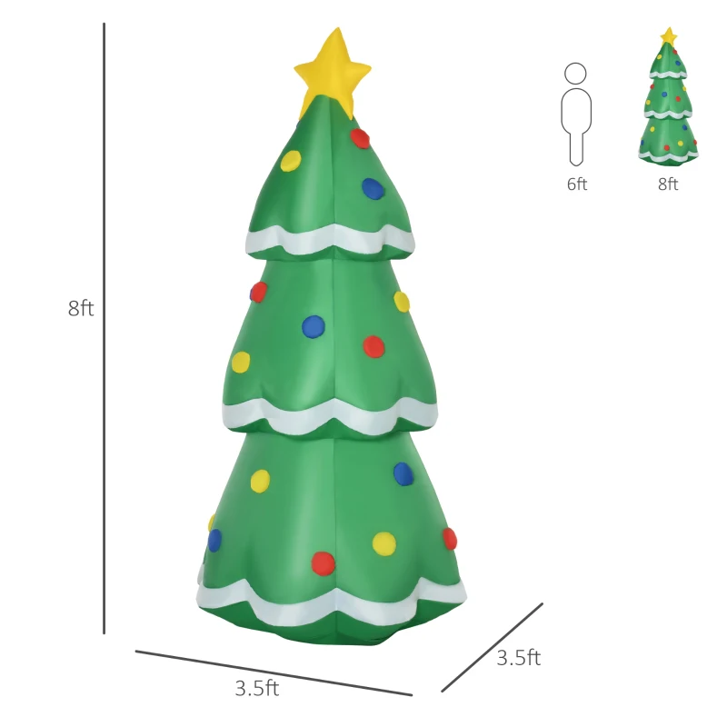 HOMCOM 8ft Christmas Inflatable Decorated Christmas Tree, Outdoor Blow-Up Yard Decoration with LED Lights Display