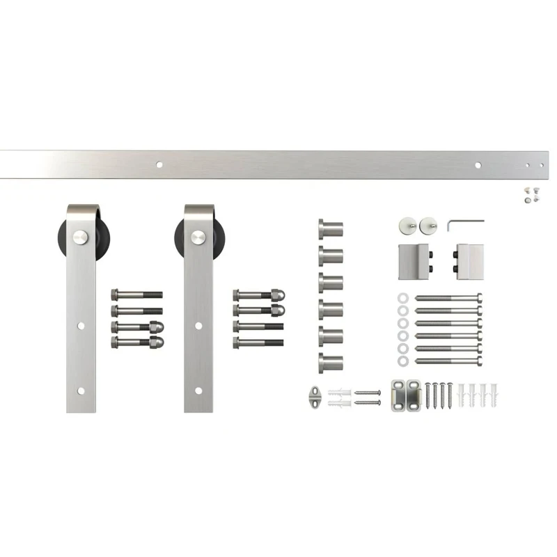 HOMCOM 8FT Modern STAINLESS STEEL Sliding Wood Barn Door Hardware Kit Track Set Door System Silver