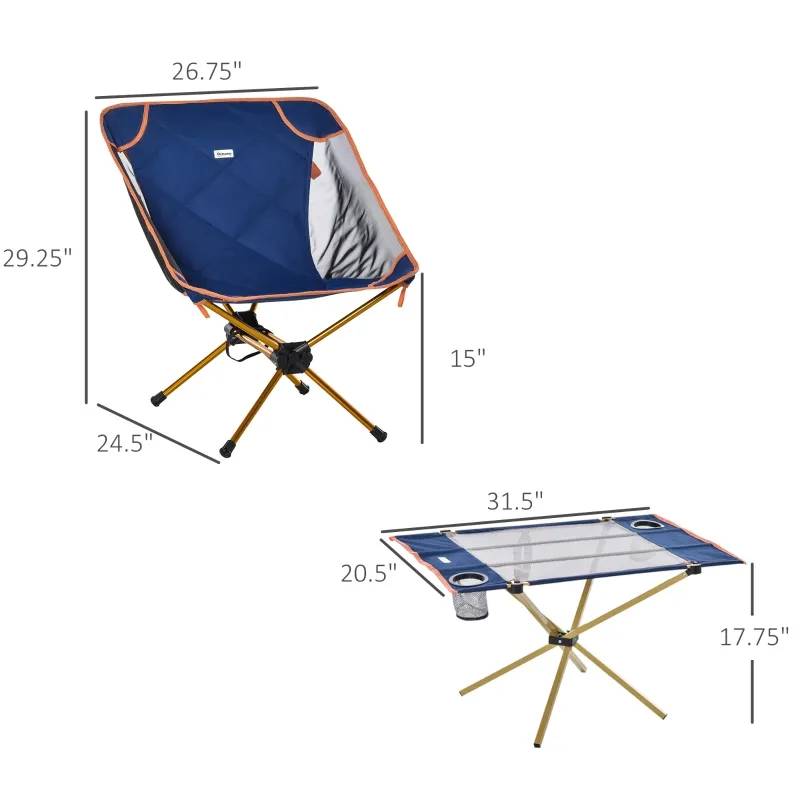 Outsunny Camping Table and 2 Chairs Set Lightweight Folding Set w/ Cup Holder & Carry Bag