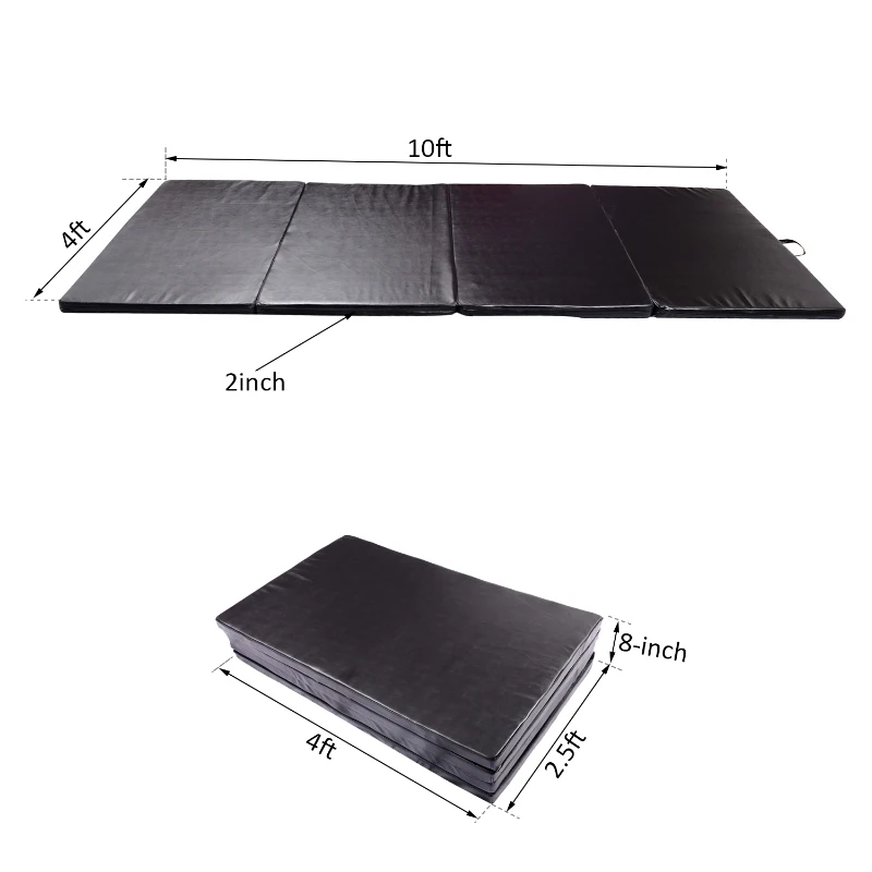Soozier 4ftx10ftx2inch PU Leather Gymnastics Tumbling Gym Mat Arts Folding Yoga Exercise Pad 4 Panel (Black)