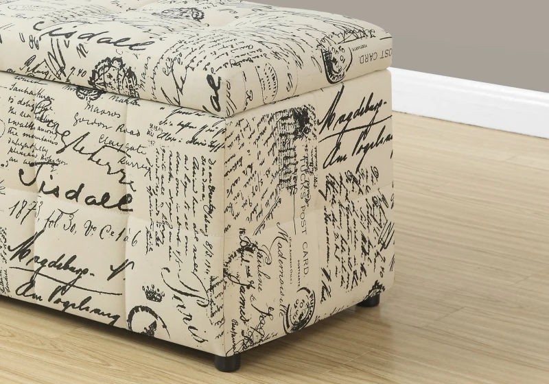 Monarch 38" Vintage French Fabric Storage Ottoman - Beige