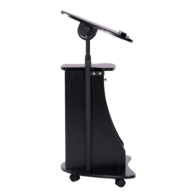 HOMCOM Deluxe Height Adjustable Rolling Laptop Cart Presentation Stand with Tilt Table Top and Storage Black