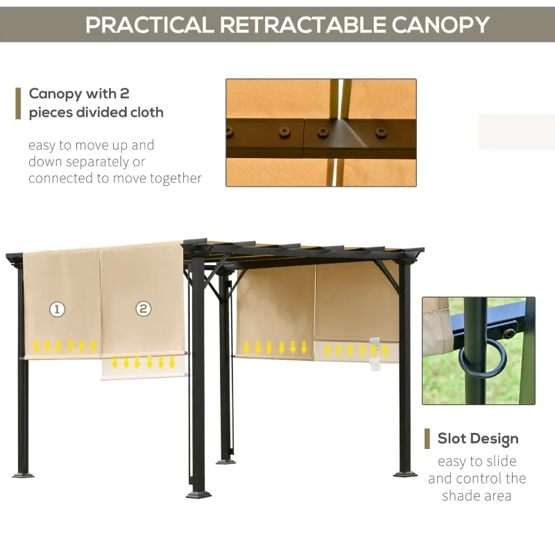Outsunny 10' x 10' Outdoor Patio Gazebo Pergola with Retractable Canopy Roof, Steel Frame with Stakes & Unique Design(m-6)