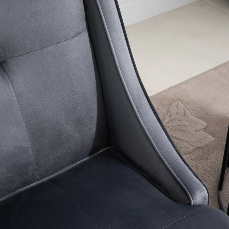 HOMCOM Upholstered Accent Chair Modern Winged Tufted Contemporary Single Sofa Chair with Rubber Wood Legs, Thick Padding Mid-Back, and Wings for Living Room Bedroom, Grey