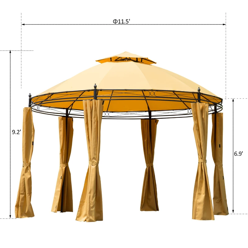 Outsunny Φ11.5'x9.2' 2 Tier Sun Shelter Canopy Gazebo Tent w/ Curtain Orange