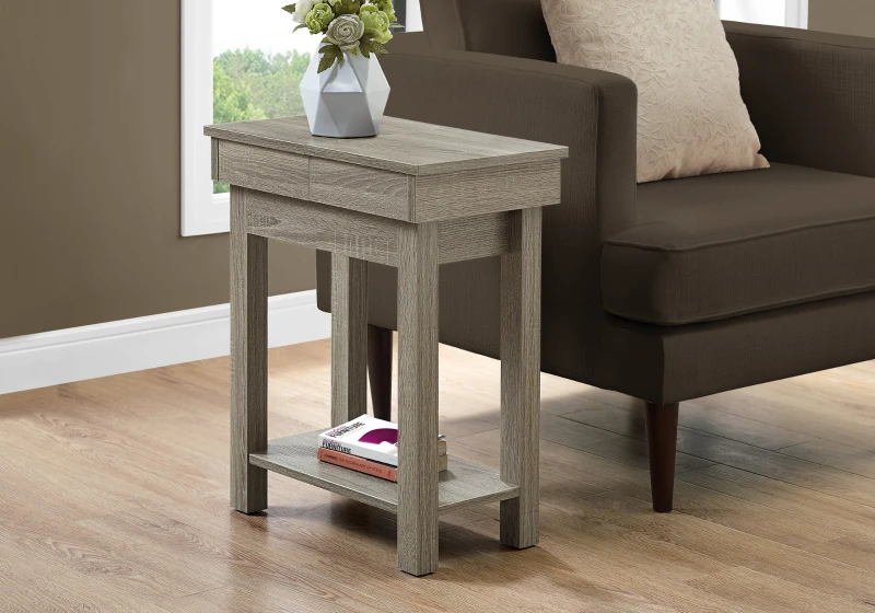 Monarch 24" Modern Two-Tier Slide-Open Storage Top Wood Grain-Look Side Accent Table - Dark Taupe Finish