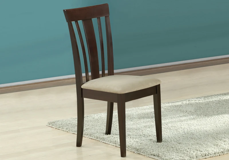 Monarch 2 Piece 38" Microfiber Padded Wooden Vertical Slat Back Armless Side Dining Chair Set - Cappuccino Brown Finish
