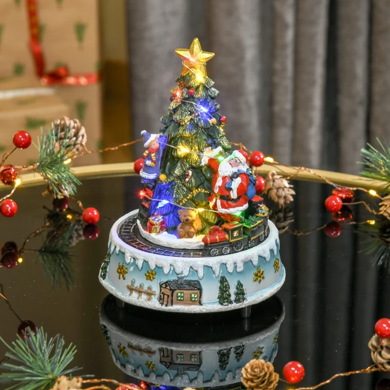 HOMCOM Animated Christmas Tree Scene, Pre-Lit Musical Collectable Decor with Moving Train and Santa, Winter Wonderland Set for Indoor Holiday Display