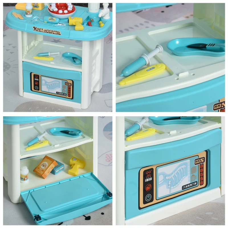 Qaba 43 PCS Pet Vet Dentist Playset Kids Medical Toy Set Doctor Kit Pretend Play