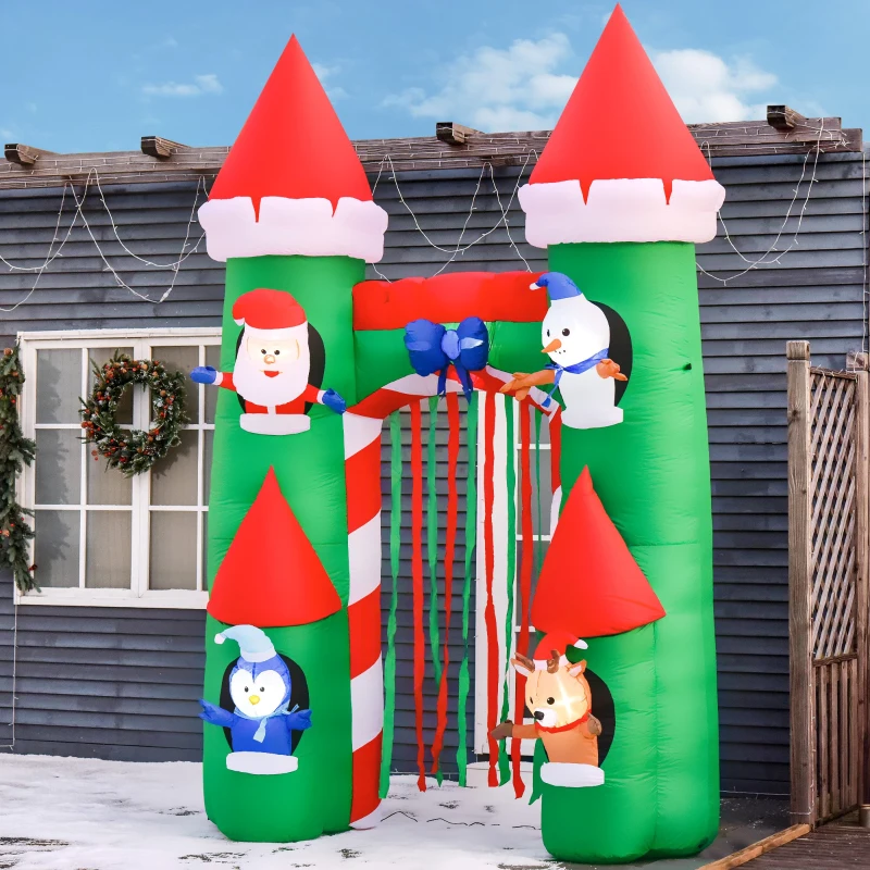 HOMCOM 11 ft LED Lit Inflatable Christmas Arch, Outdoor Holiday Light Yard Display with Santa Claus, Snowman, Reindeer, Gingerbread Man and Penguin