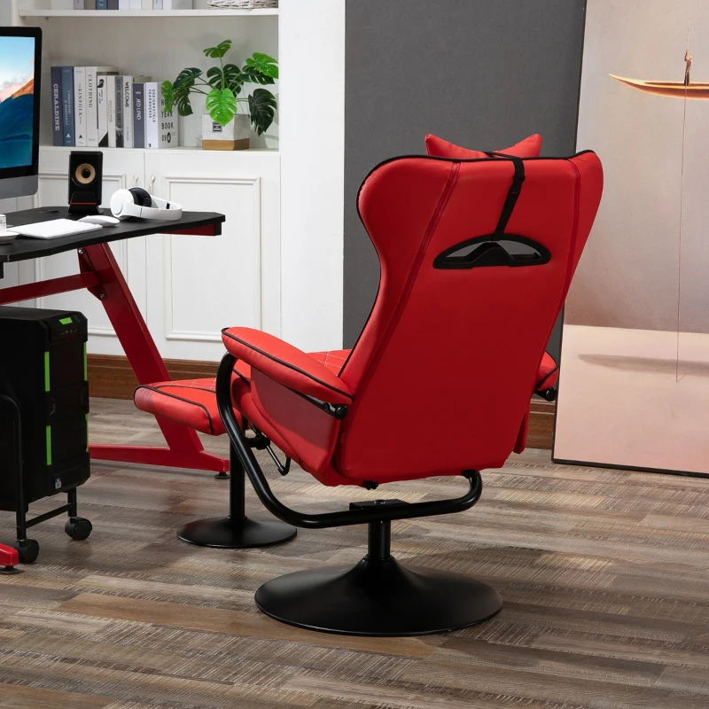 Vinsetto High Back Video Gaming Recliner with Ottoman, Racing Style PC Computer Office Chair, Swivel with Headrest & Lumbar Support, Adjustable Height, Red/Black